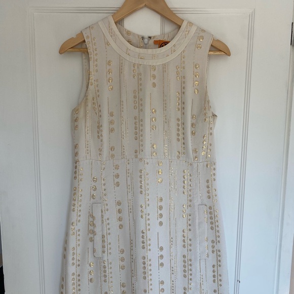Tory Burch knee length dress size 6 ivory and gold - Picture 2 of 3